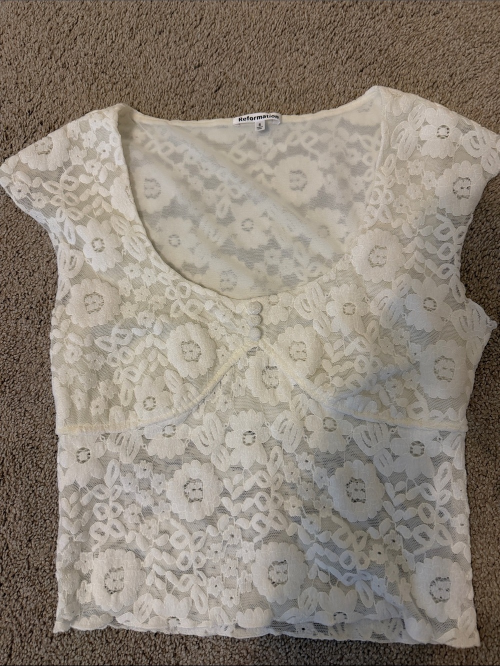 Reformation Cream Floral Lace Crop Top
